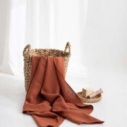 Rust Linen Beach Towel, Lightweight Travel Sarong, Eco-Friendly - thumbnail 2