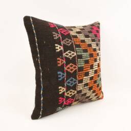 Vintage Kilim Pillow Cover Handwoven Turkish Wool Cushion - 16x16 - thumbnail 3
