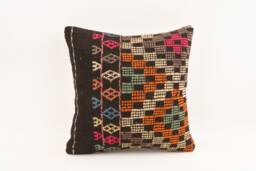 Vintage Kilim Pillow Cover Handwoven Turkish Wool Cushion - 16x16 - thumbnail 1
