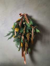 Fresh Door Swag Contemporary Xmas Swag, Front Foliage Decor, Dried Orange Ribbon Wreath, Christmas Foliage, Jingle Bells - thumbnail 1