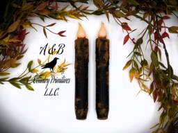 Set Of - 2 Two Black Grungy 7 Inch Led Wax Dipped Taper Candles With Timer, Battery Operated Flameless Candles, Country Primitive Home Decor - thumbnail 1