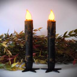 Set Of - 2 Two Black Grungy 7 Inch Led Wax Dipped Taper Candles With Timer, Battery Operated Flameless Candles, Country Primitive Home Decor - thumbnail 3
