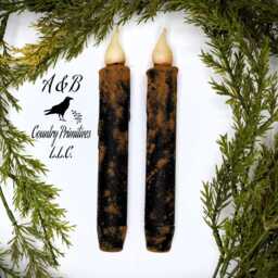 Set Of - 2 Two Black Grungy 7 Inch Led Wax Dipped Taper Candles With Timer, Battery Operated Flameless Candles, Country Primitive Home Decor - thumbnail 2
