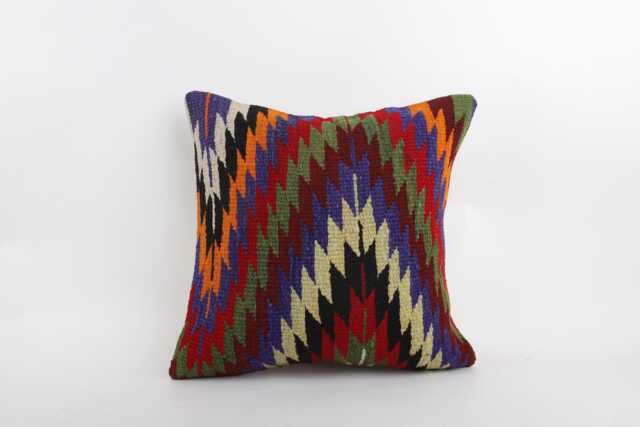 Handmade Turkish Kilim Pillow Embroidered Wool Cushion Cover - 18''x18'' - image 1