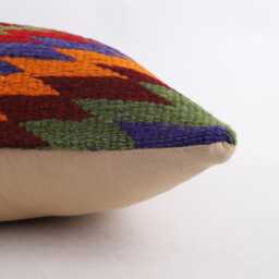 Handmade Turkish Kilim Pillow Embroidered Wool Cushion Cover - 18''x18'' - thumbnail 4