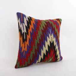 Handmade Turkish Kilim Pillow Embroidered Wool Cushion Cover - 18''x18'' - thumbnail 3