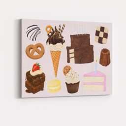 Chocolate Desserts & Sweet Treats Watercolour Illustration Canvas Wall Art Print Decor Picture Ready To Hang - thumbnail 4