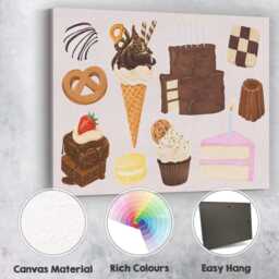 Chocolate Desserts & Sweet Treats Watercolour Illustration Canvas Wall Art Print Decor Picture Ready To Hang - thumbnail 2