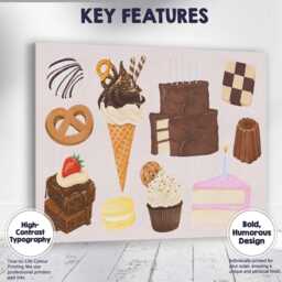 Chocolate Desserts & Sweet Treats Watercolour Illustration Canvas Wall Art Print Decor Picture Ready To Hang - thumbnail 1