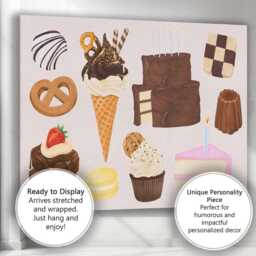 Chocolate Desserts & Sweet Treats Watercolour Illustration Canvas Wall Art Print Decor Picture Ready To Hang - thumbnail 3