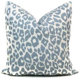 Schumacher Iconic Leopard Outdoor Pillow Cover Sky Blue Accent - thumbnail 1