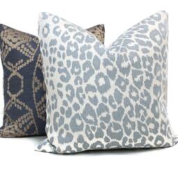 Schumacher Iconic Leopard Outdoor Pillow Cover Sky Blue Accent - thumbnail 2