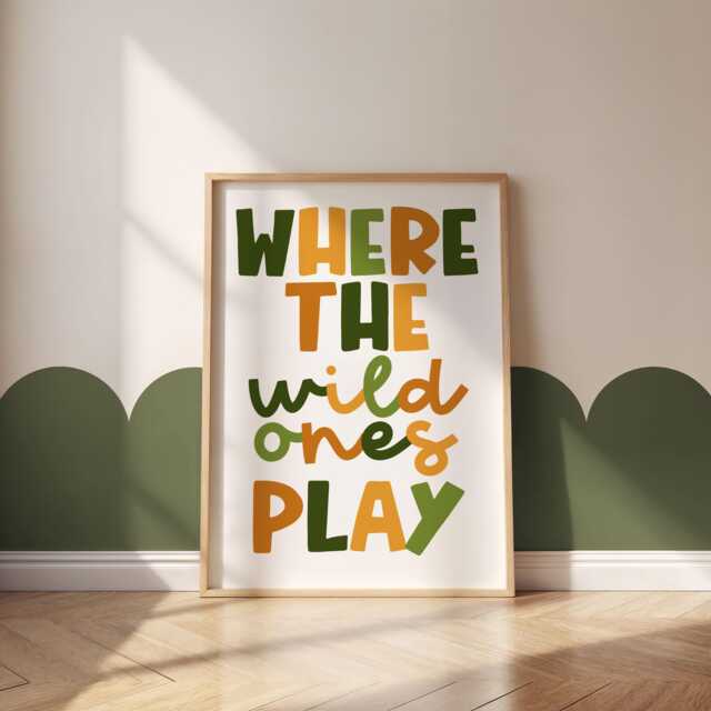 Safari Nursery Print - Where The Wild Ones Play Jungle Animal Wall Art For Playroom Or Kids Bedroom Unframed - image 1