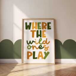 Safari Nursery Print - Where The Wild Ones Play Jungle Animal Wall Art For Playroom Or Kids Bedroom Unframed - thumbnail 1