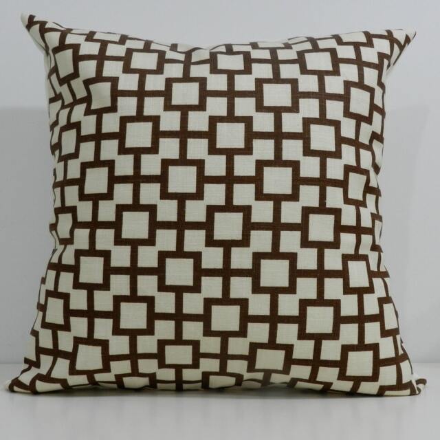 New 18x18 Inch Designer Handmade Pillow Cases in Amber Brown & White Cat's Cradle
