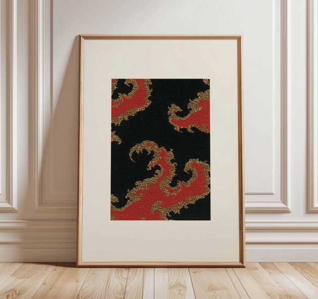 Abstract Dragon Wall Art Print, Asian Inspired Poster, Red & Gold Pattern Artwork, Modern Oriental Home Decor, Bold Mythical Design - image 1