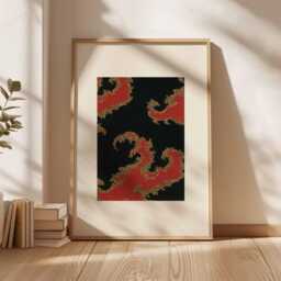 Abstract Dragon Wall Art Print, Asian Inspired Poster, Red & Gold Pattern Artwork, Modern Oriental Home Decor, Bold Mythical Design - thumbnail 3