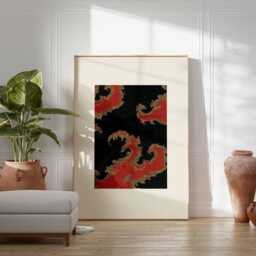 Abstract Dragon Wall Art Print, Asian Inspired Poster, Red & Gold Pattern Artwork, Modern Oriental Home Decor, Bold Mythical Design - thumbnail 2