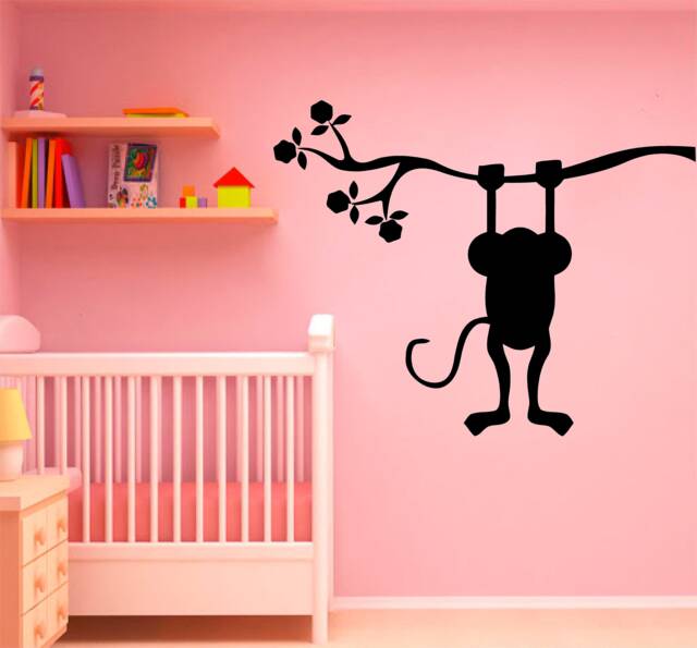 Children's Monkey Silhouette Vinyl Wall Art, Decal, Sticker, Transfer, Mural, Decor, Rent Friendly, Interior, Exterior, Full - 0594 - image 1