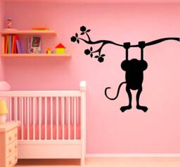 Children's Monkey Silhouette Vinyl Wall Art, Decal, Sticker, Transfer, Mural, Decor, Rent Friendly, Interior, Exterior, Full - 0594 - thumbnail 1