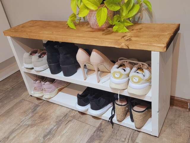 Handmade Solid Wood Shoe Rack Bench & Coat Set - Entryway Organizer - image 1