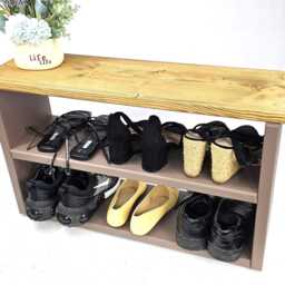 Handmade Solid Wood Shoe Rack Bench & Coat Set - Entryway Organizer - thumbnail 3