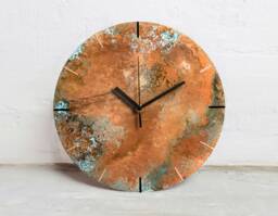 Wall Clock Round, Copper Clock, Artistic Industrial Patinated Copper, Decor Home Decor, Lofty Style, Blue - thumbnail 1