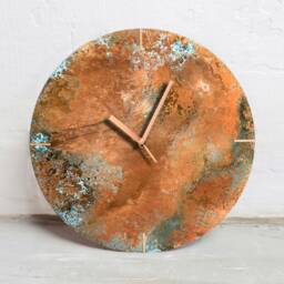Wall Clock Round, Copper Clock, Artistic Industrial Patinated Copper, Decor Home Decor, Lofty Style, Blue - thumbnail 3