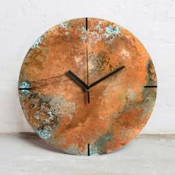 Wall Clock Round, Copper Clock, Artistic Industrial Patinated Copper, Decor Home Decor, Lofty Style, Blue - thumbnail 2