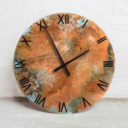 Wall Clock Round, Copper Clock, Artistic Industrial Patinated Copper, Decor Home Decor, Lofty Style, Blue - thumbnail 4