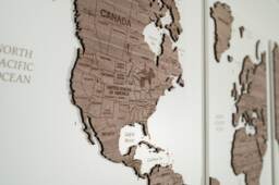 Walnut Wood World Map Wall Art - Cork Push Pin Board Travel Wall, Wooden Decor, 3 Panel Feature Art, Gift Anniversary