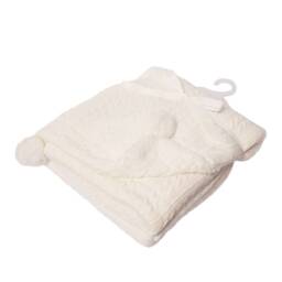 Personalised Baby Blanket, Embroidered, Cable Knit With Pom Poms & Sherpa , Personalized Baby Gift, White - thumbnail 3