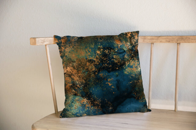 Dark Teal Distressed Cushion Cover Blue Pillow Home Decor Gold Grunge - image 1