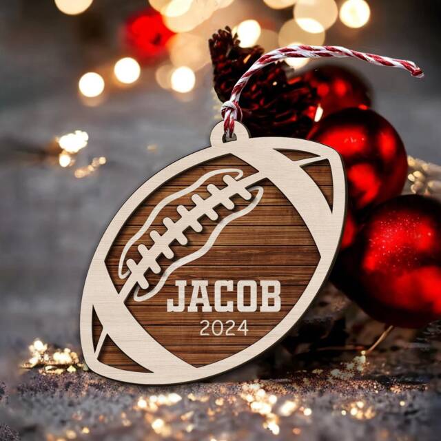 Personalized Football Ornament, Christmas Decor, Ball Gift, Player, Sport Coach 2-Layer Wooden Ornament - image 1