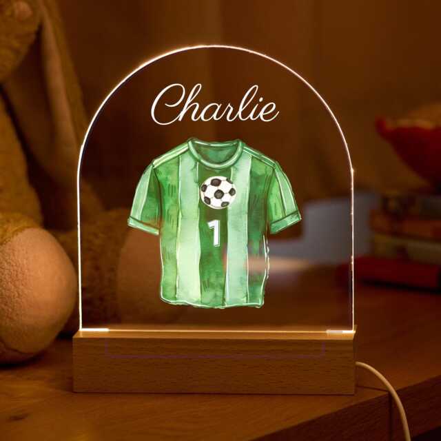 Personalised Football Night Light Name Led Lamp Soccer Shirt Theme Kids Room Decor Gift For Boys Birthday With Wooden Base First 1 - image 1