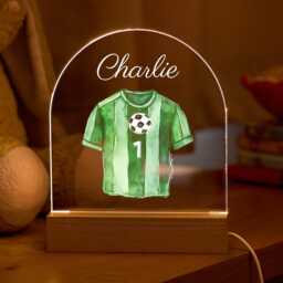 Personalised Football Night Light Name Led Lamp Soccer Shirt Theme Kids Room Decor Gift For Boys Birthday With Wooden Base First 1 - thumbnail 1