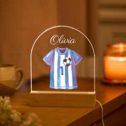 Personalised Football Night Light Name Led Lamp Soccer Shirt Theme Kids Room Decor Gift For Boys Birthday With Wooden Base First 1 - thumbnail 2