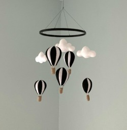 Hot Air Balloon Baby Mobile Black & White Cloud Nursery Decor Blue Green Gothic - thumbnail 1