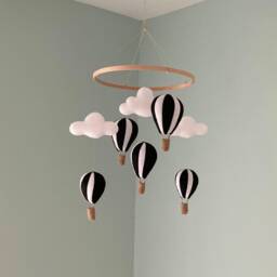 Hot Air Balloon Baby Mobile Black & White Cloud Nursery Decor Blue Green Gothic - thumbnail 3