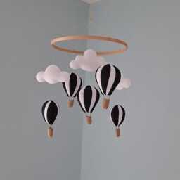Hot Air Balloon Baby Mobile Black & White Cloud Nursery Decor Blue Green Gothic - thumbnail 2