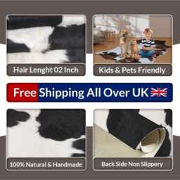 Black & White Cowhide Rug Small Natural Hair-On Leather - 41x40 Inches - thumbnail 4