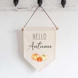 Hello Autumn Linen Flag Wall Art - Homeware Gift For Mum Daughter Sister Fall Arrival Hanging Banner Pennant Sign Rustic Pumpkin Decor - thumbnail 1