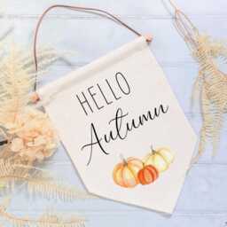Hello Autumn Linen Flag Wall Art - Homeware Gift For Mum Daughter Sister Fall Arrival Hanging Banner Pennant Sign Rustic Pumpkin Decor - thumbnail 3