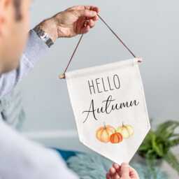 Hello Autumn Linen Flag Wall Art - Homeware Gift For Mum Daughter Sister Fall Arrival Hanging Banner Pennant Sign Rustic Pumpkin Decor - thumbnail 2