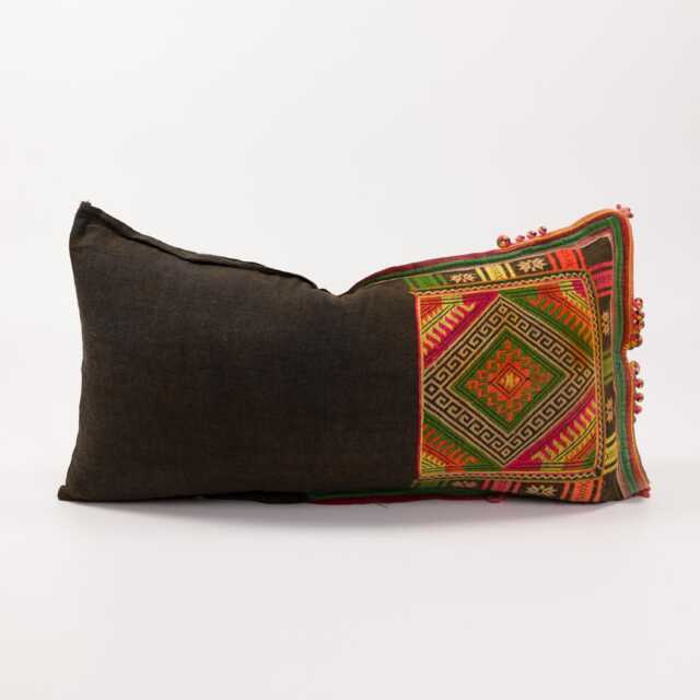 Vintage Hmong Hill Tribe Lumbar Pillow, Embroidered Ethnic Cushion - image 1