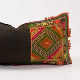 Vintage Hmong Hill Tribe Lumbar Pillow, Embroidered Ethnic Cushion - thumbnail 2