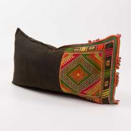 Vintage Hmong Hill Tribe Lumbar Pillow, Embroidered Ethnic Cushion - thumbnail 3