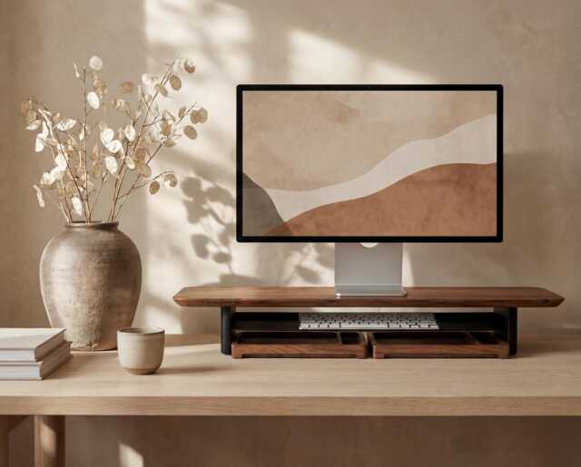 Wooden Monitor Stand, Laptop, Riser, Handcrafted Desk Shelf Dual Stand - image 1