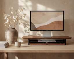 Wooden Monitor Stand, Laptop, Riser, Handcrafted Desk Shelf Dual Stand