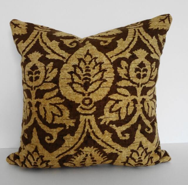 Damask Pillow Cover Brown & Tan Cotton Throw - 16x16 - image 1